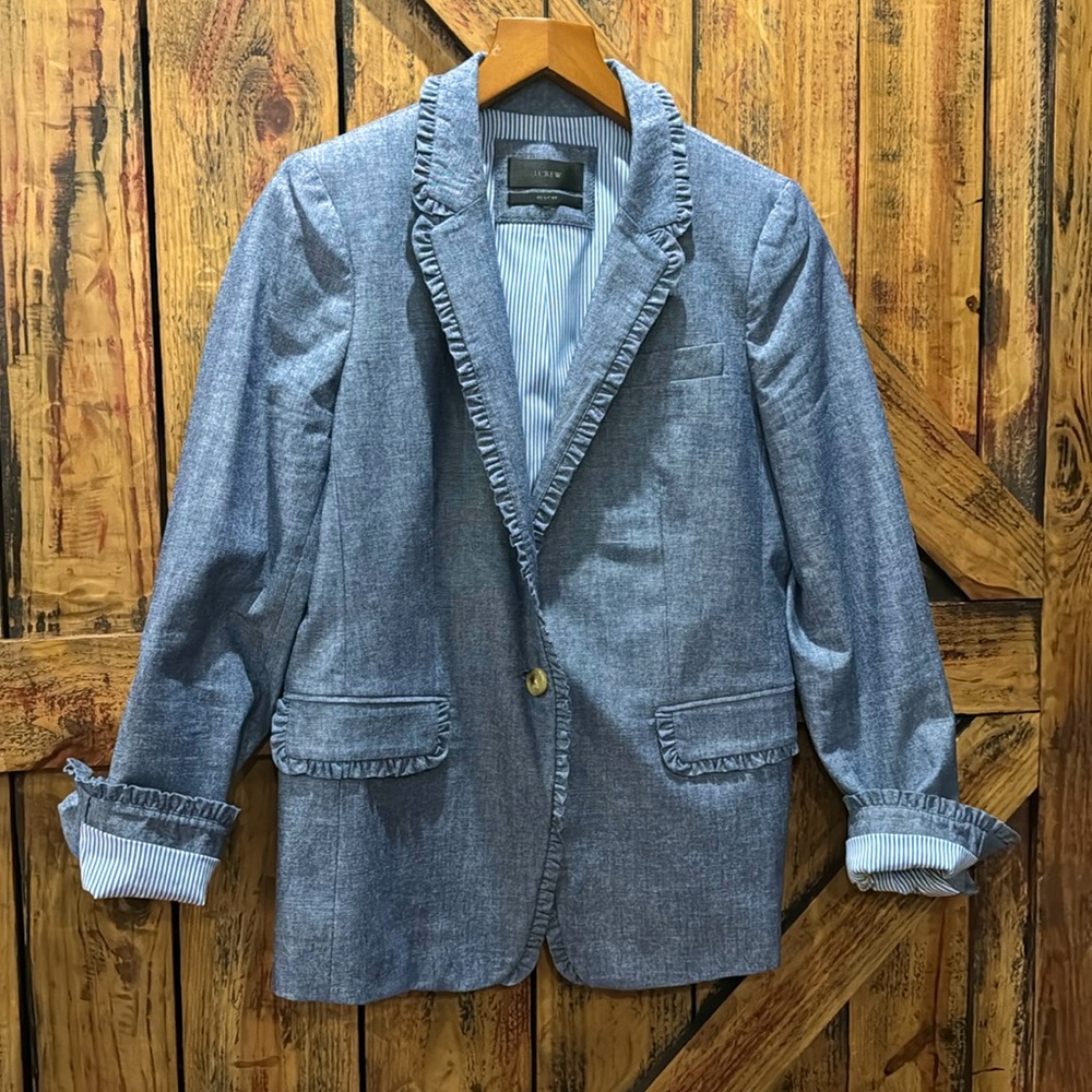 J. Crew Regent denim with pinstripes blazer (probably size 6/8) medium women’s